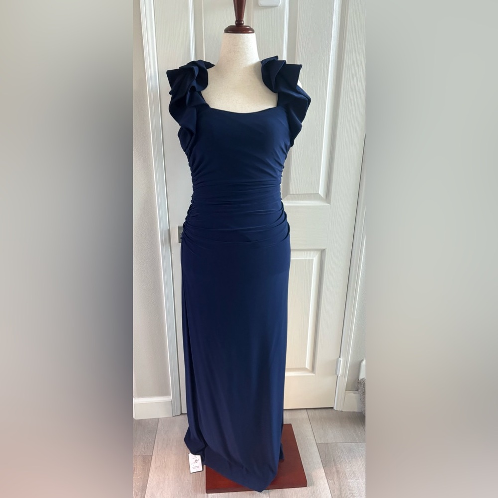 Laundry by Shelli Segal | NWT | Navy Blue Ruffle Fitted Formal Dress | Size 10